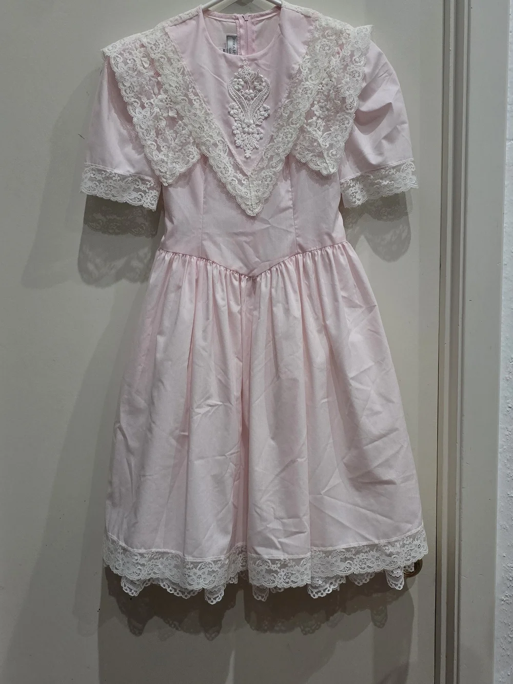 Vintage Gunne Sax Jessica McClintock Pink Lace Dress Girls Size 10 Made in USA
